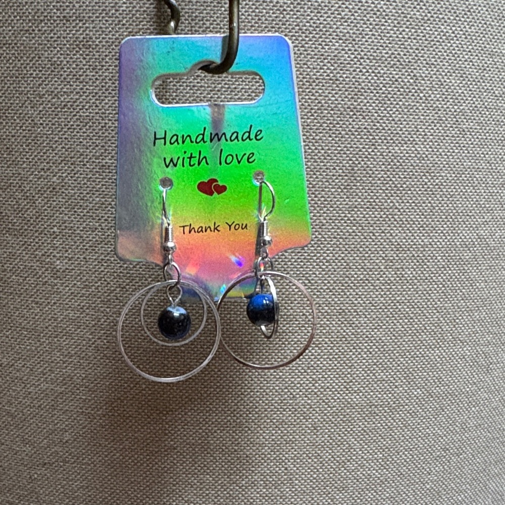 Artisan Silver and Blue Hoop Earrings